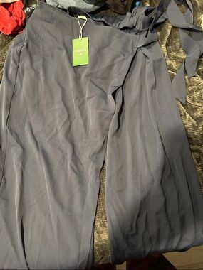 HALARA Slate Blue Wrap Wide-Leg Pants with Tie Waist